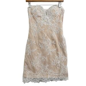 La Femme Strapless Crystal Lace Nude Cocktail Short Dress 2